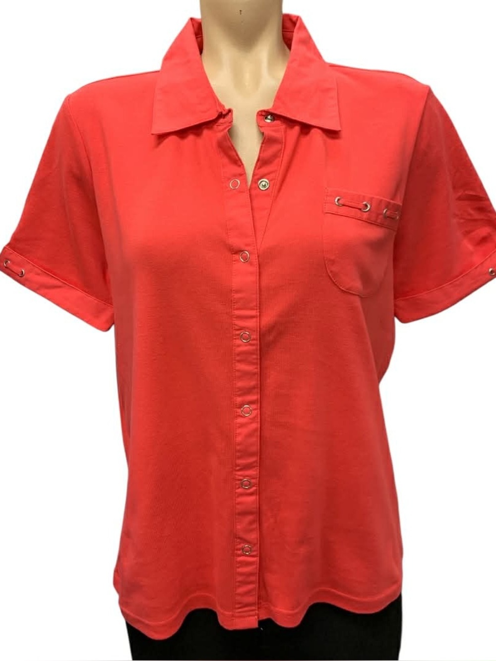 Mat Women’s Short-Sleeve Button Front Top - Coral Size L